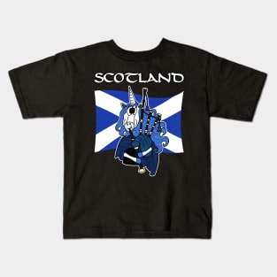 Scotland Unicorn Playing Bagpipes Scottish St Andrews Day Kids T-Shirt